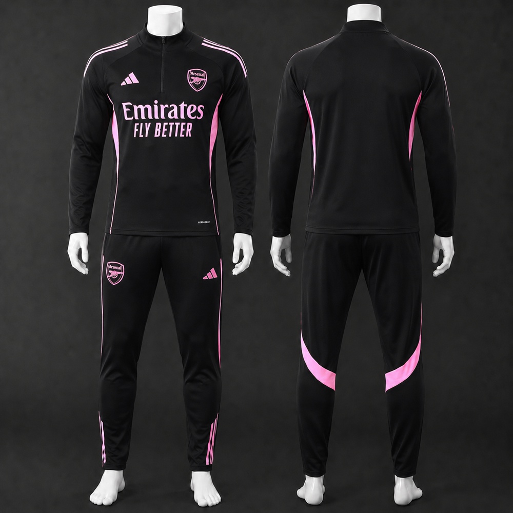 Arsenal 25/26 Black Pink Half Zip Tracksuit