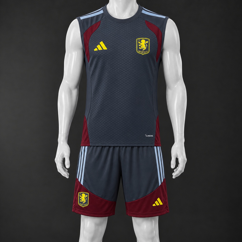 Aston Villa 26/27 Charcoal Grey Claret Light Blue Training Vest Set