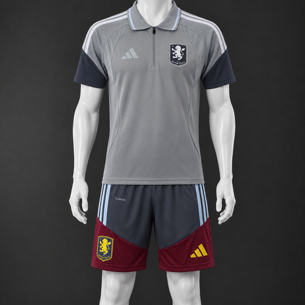 Aston Villa 26/27 Grey Navy Blue Claret Polo Short Sleeve Short Set