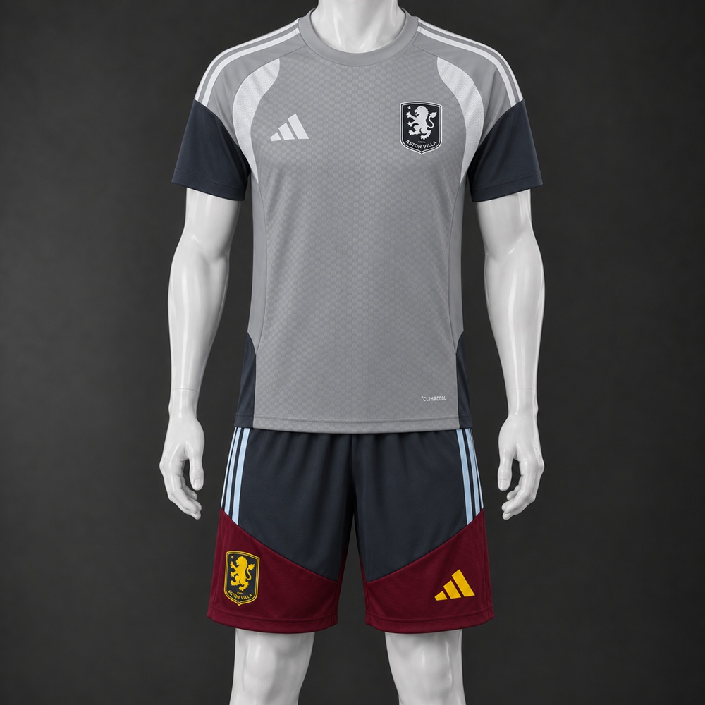 Aston Villa 26/27 Gray Navy Blue Burgundy Short-Sleeve Shorts Set
