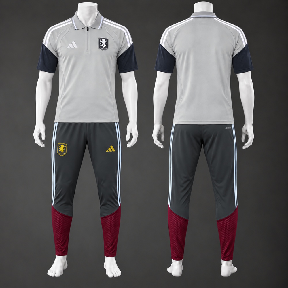 Aston Villa 26/27 Light Grey Navy Blue Claret Polo Trousers Kit