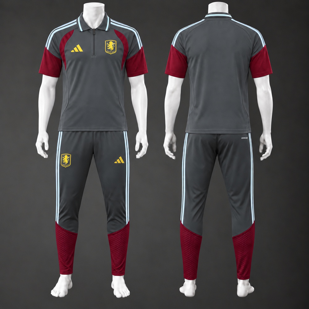 Aston Villa 26/27 Grey Claret Light Blue Polo Trousers Kit