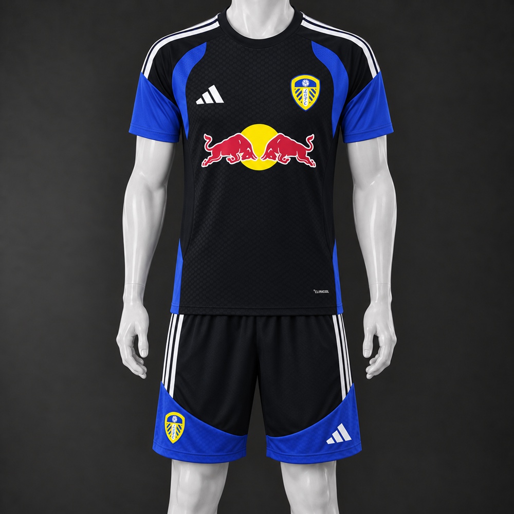 Leeds United 26/27 Black Royal Blue Short-Sleeve Shorts Set