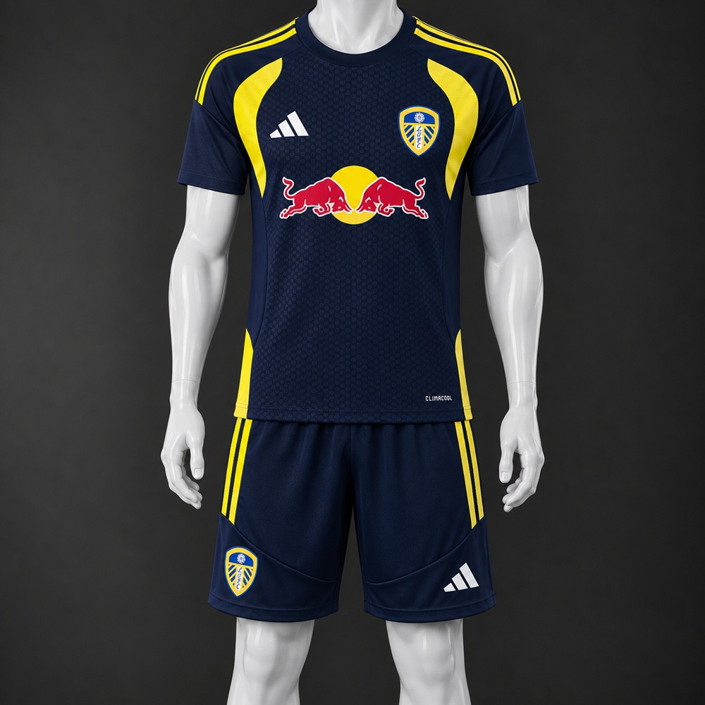 Leeds United 26/27 Navy Blue Yellow Short-Sleeve Shorts Set