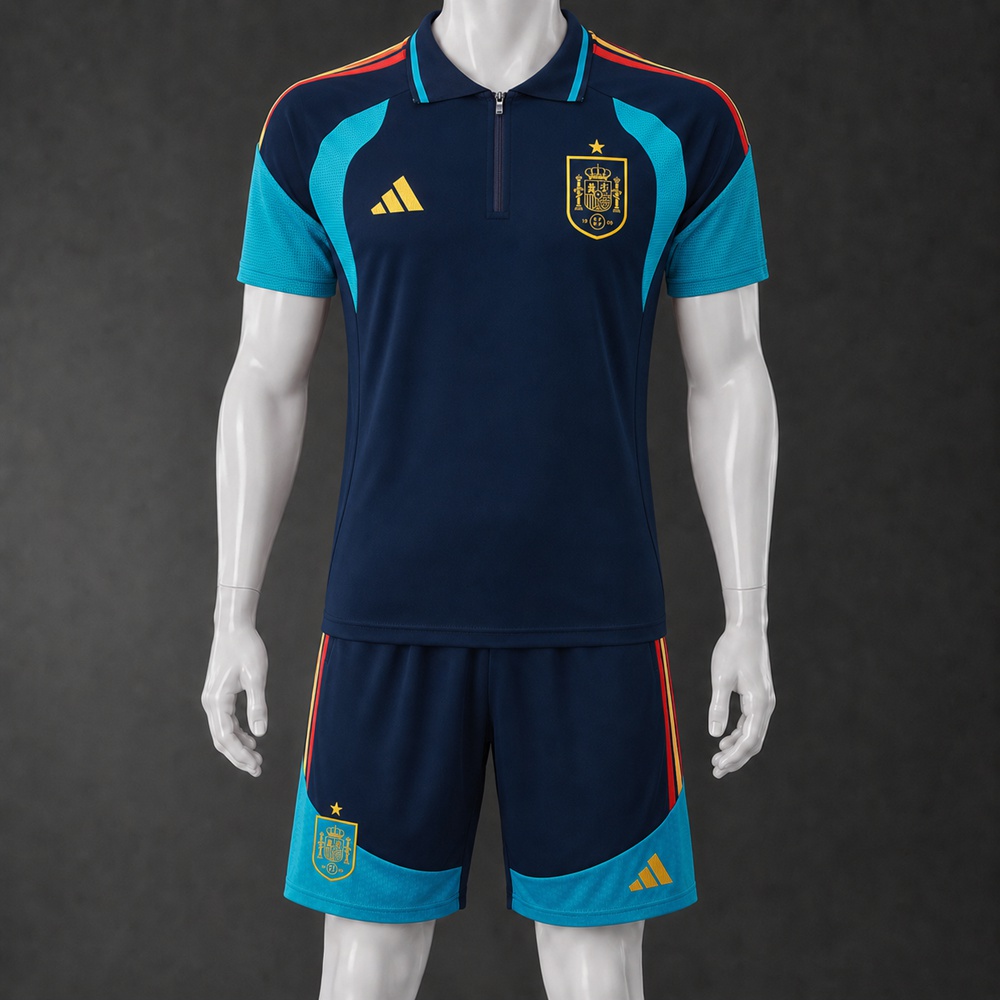 Spain 26/27 Navy Cyan Polo Short Sleeve Short Set