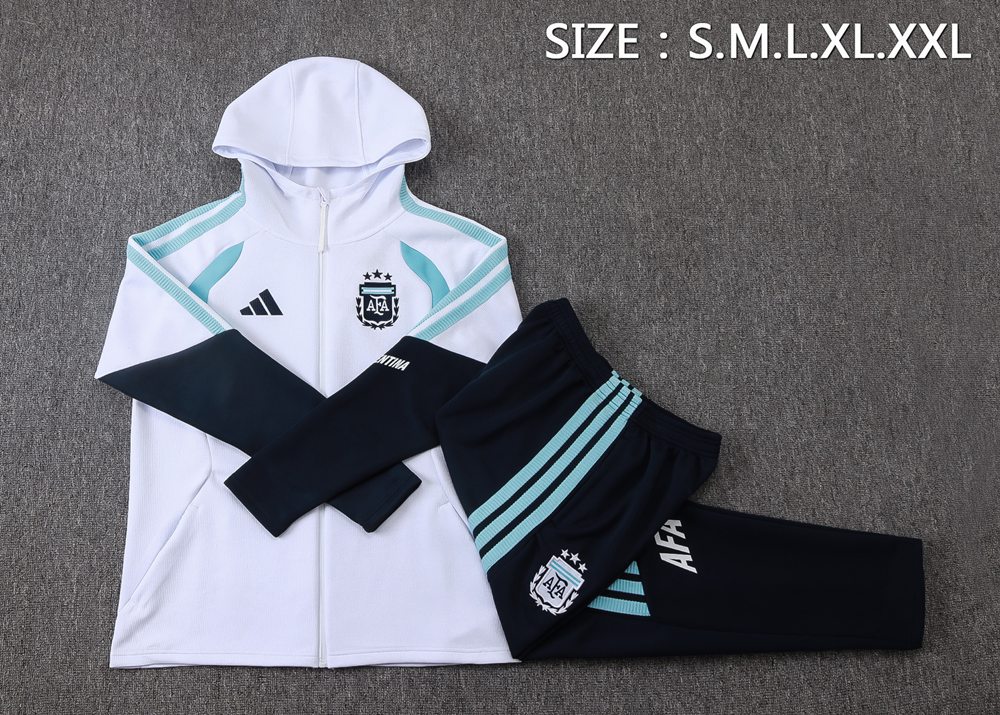 Argentina 26/27 White Navy Hooded Jacket Long Pants Tracksuit Set Foto 2
