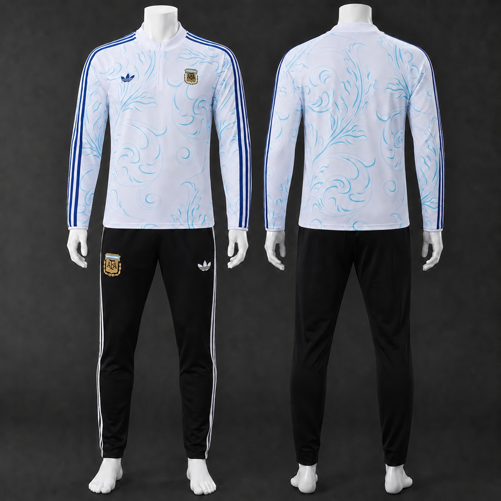 Argentina 26/27 White Printed Retro Half Zip Tracksuit
