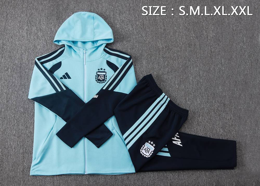 Argentina 26/27 Light Blue Navy Hooded Jacket Long Pants Tracksuit Set Foto 2