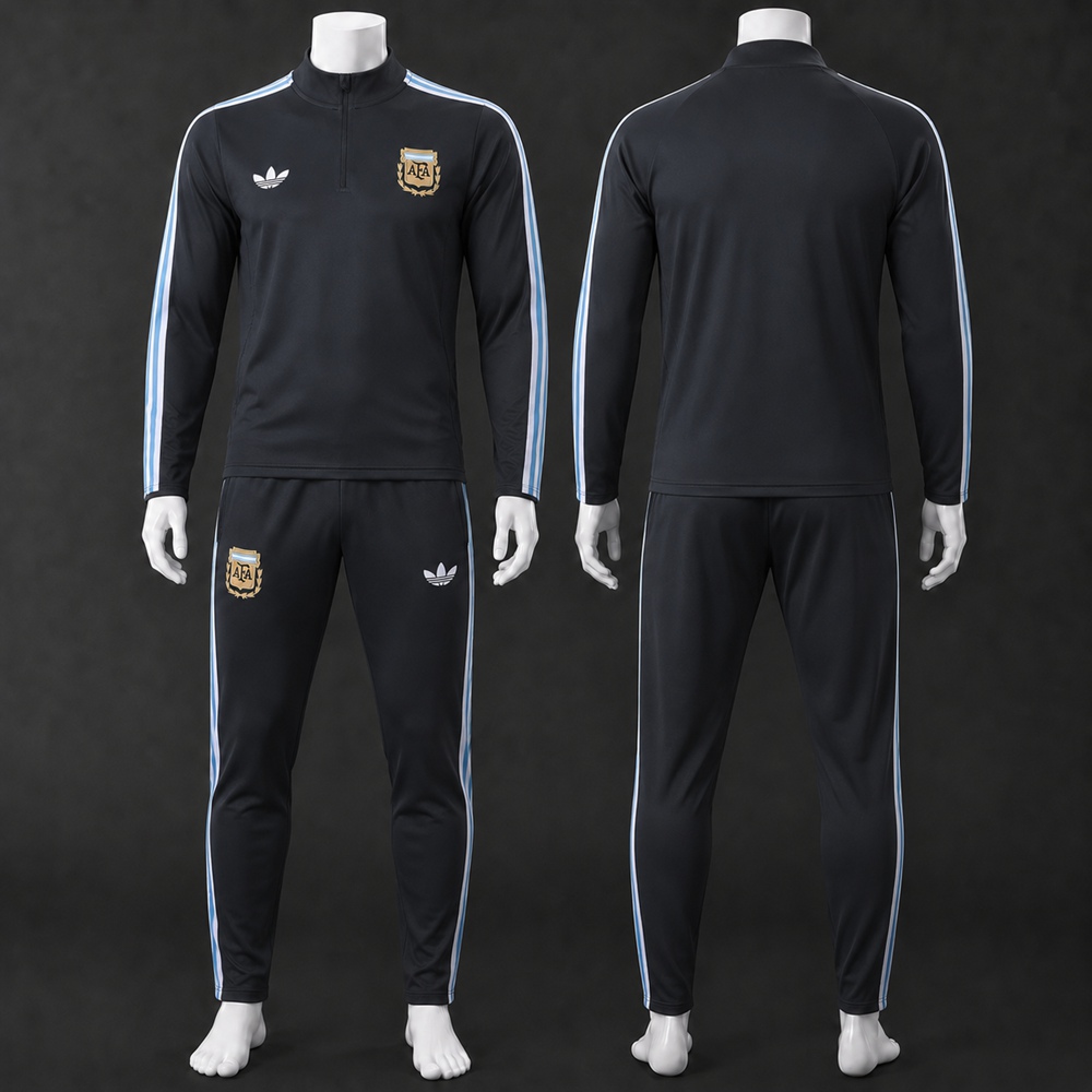 Argentina 25/26 Black Sky Blue Half Zip Tracksuit