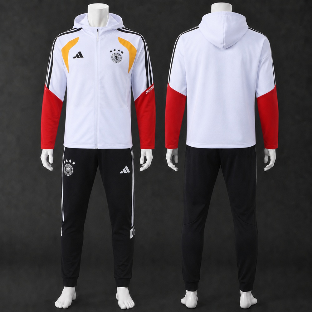 Germany 26/27 White Red Hooded Jacket Long Pants Tracksuit Set