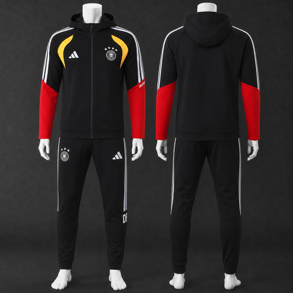 Germany 26/27 Black Red Hooded Jacket Long Pants Tracksuit Set