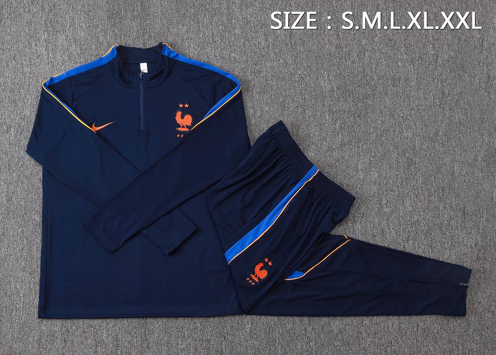 France 26/27 Navy Blue Orange Half Zip Tracksuit Foto 2