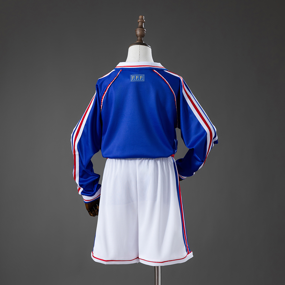 France 1998 Home Retro Long Sleeve Kids Kit Jersey Foto 2