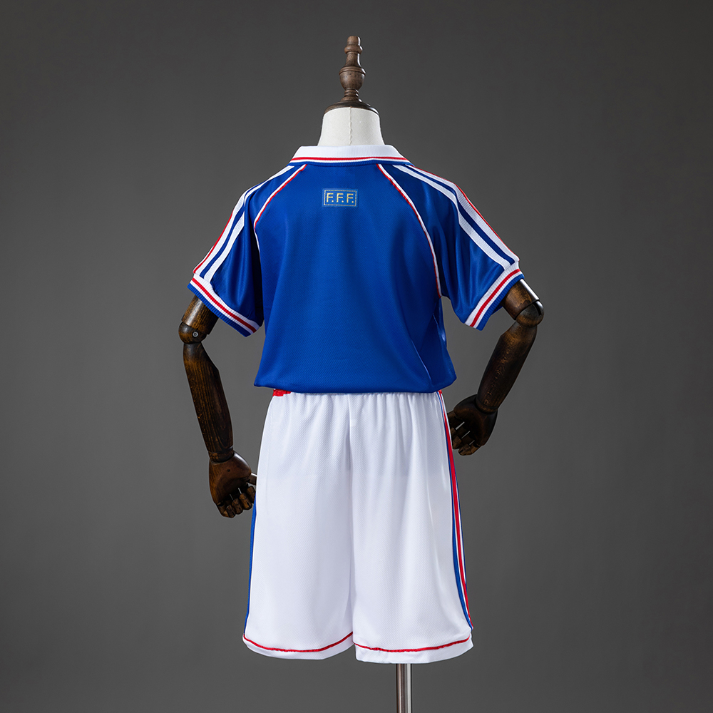 France 1998 Home Retro Kids Kit Jersey Foto 2