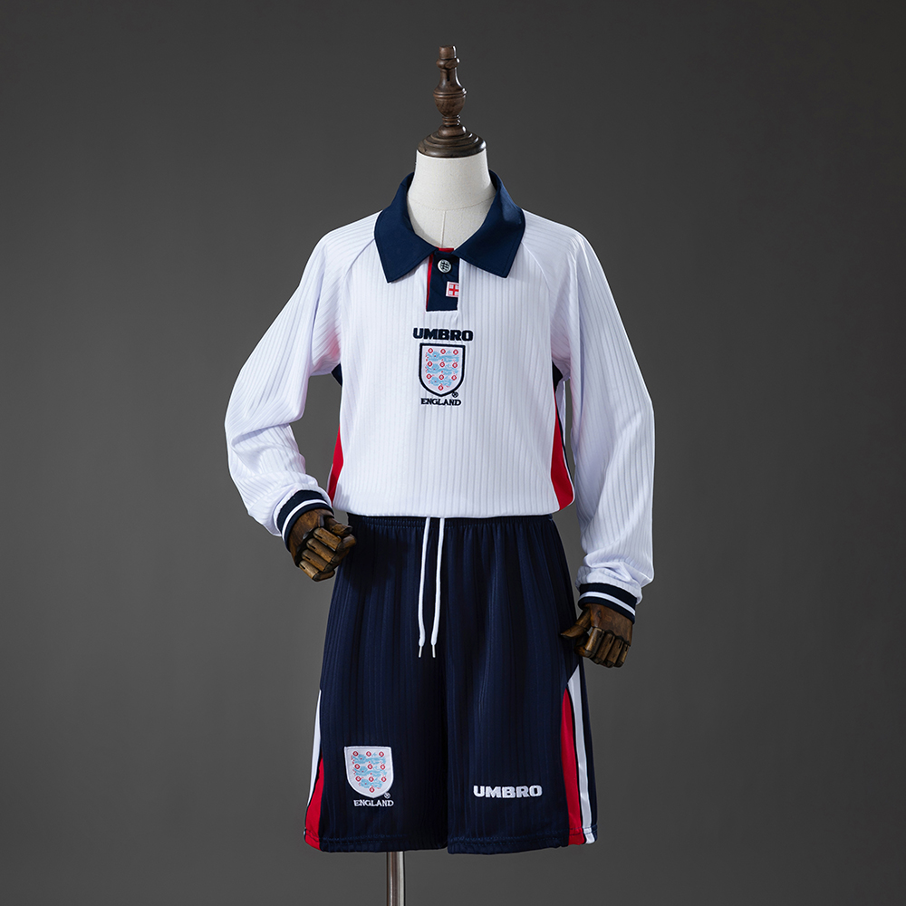 England 1998 Home Retro Long Sleeved Kids Kit Jersey