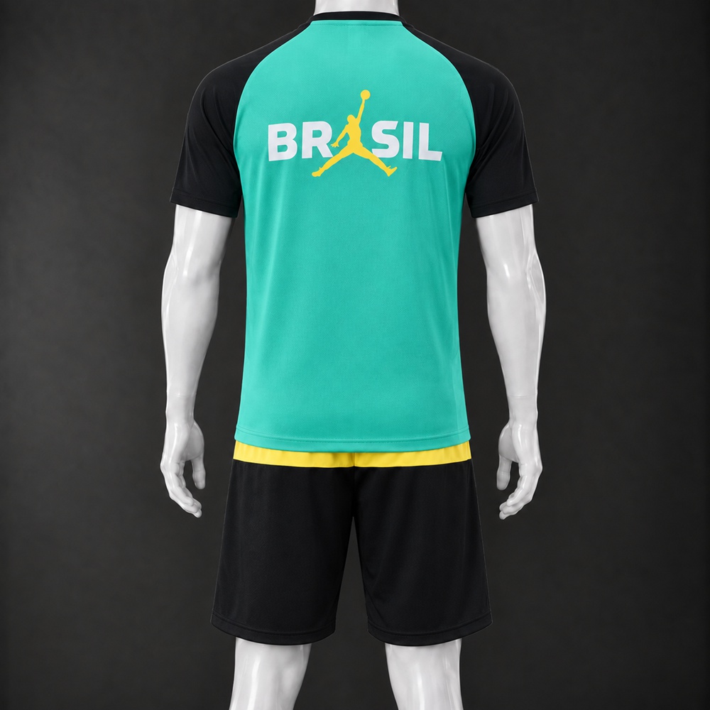 Brazil 26/27 Turquoise Black Yellow Short-Sleeve Shorts Set Foto 2
