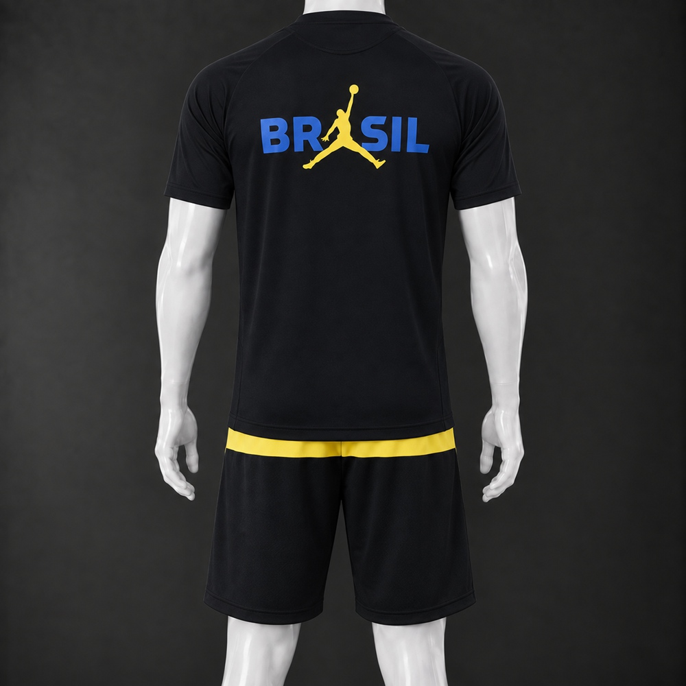 Brazil 26/27 Black Yellow Short-Sleeve Shorts Set Foto 2