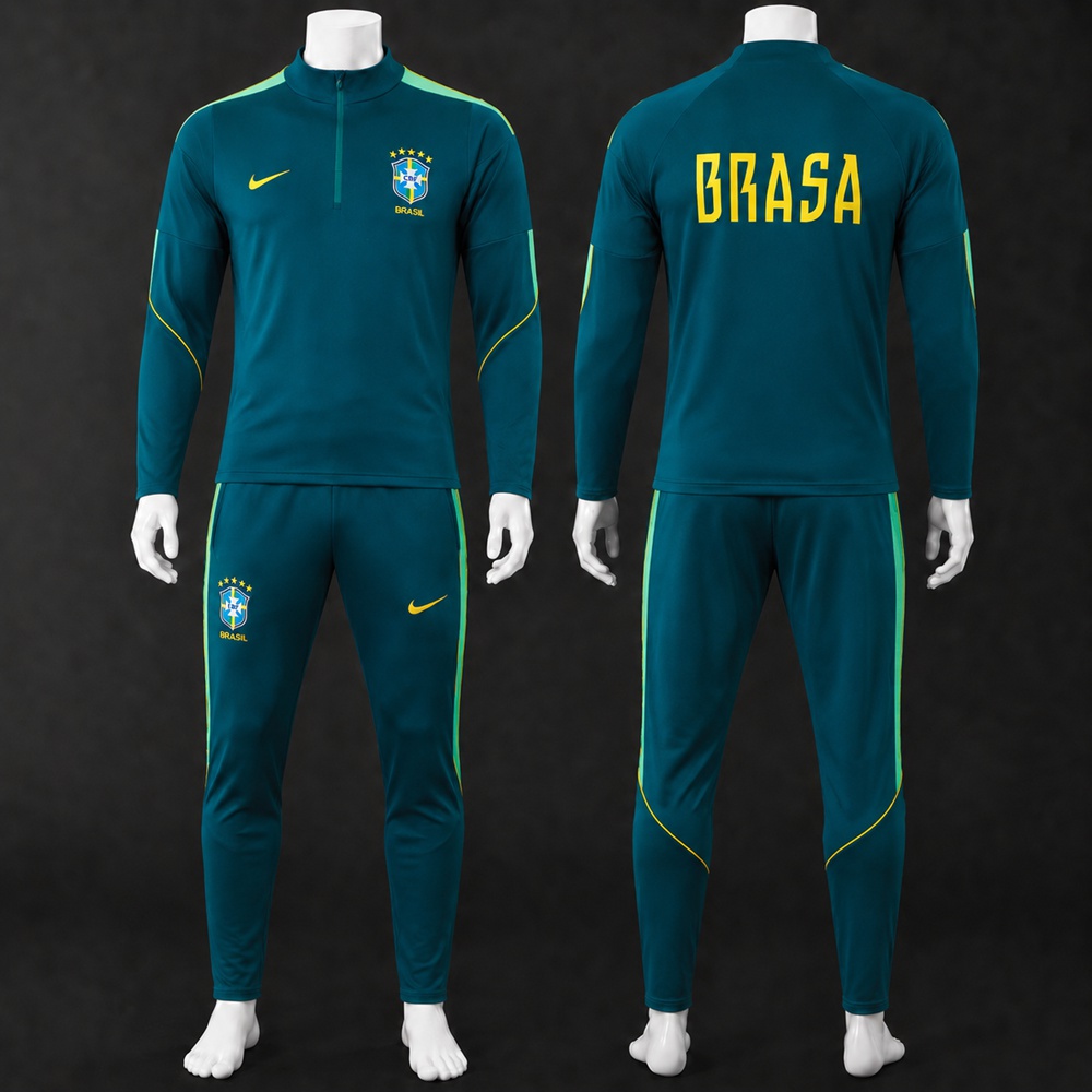 Brazil 26/27 Teal Green Yellow Half Zip Tracksuit