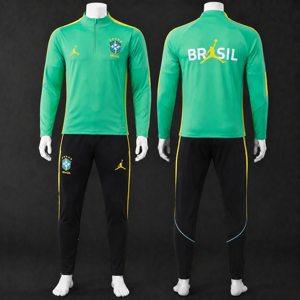 Brazil 26/27 Green Yellow Half Zip Tracksuit