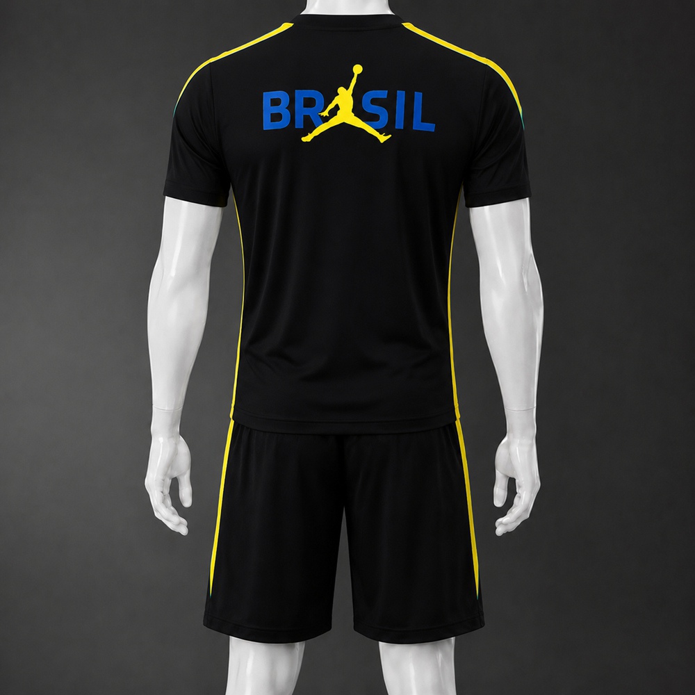 Brazil 26/27 Black Yellow Short Sleeve Short Set Foto 2
