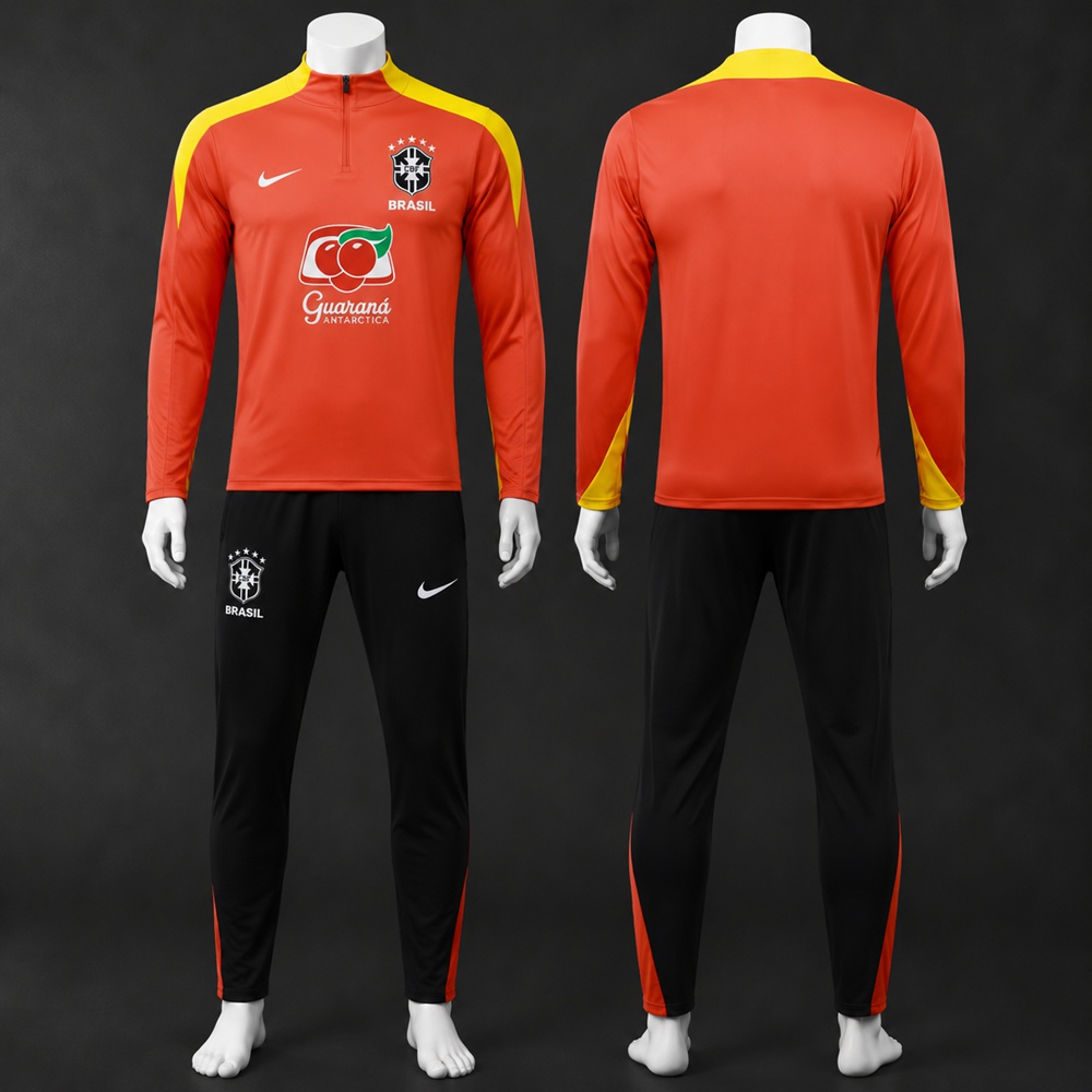 Brazil 25/26 Orange Yellow Half Zip Tracksuit