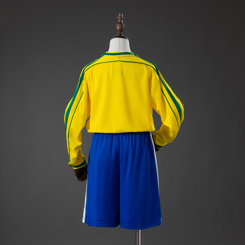 Brazil 1998 Home Retro Long Sleeve Kids Kit Jersey Foto 2