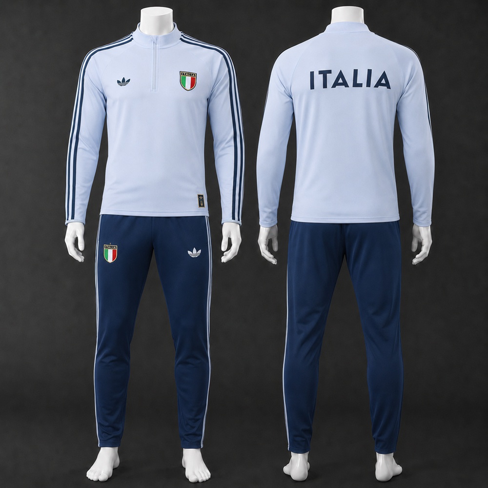 Italy 26/27 Light Blue Navy Retro Half Zip Tracksuit