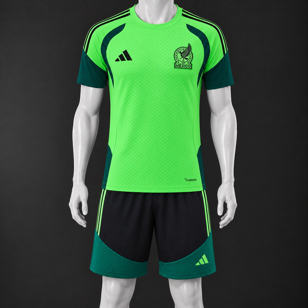 Mexico 26/27 Neon Green Black Short-Sleeve Shorts Set