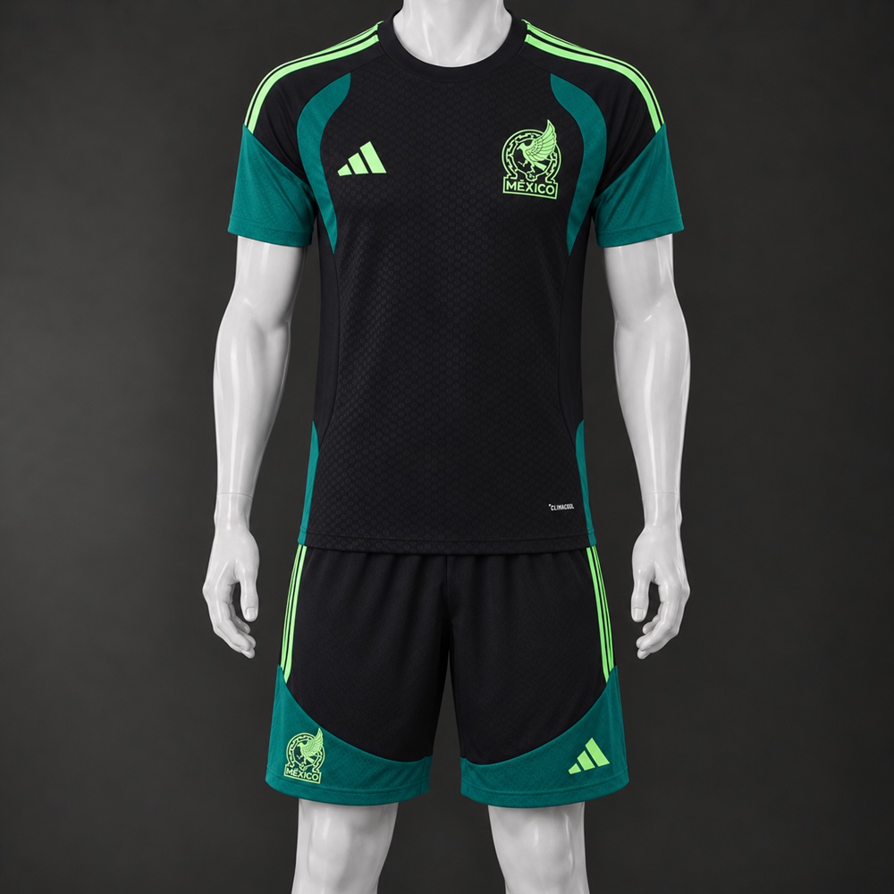 Mexico 26/27 Black Green Short-Sleeve Shorts Set