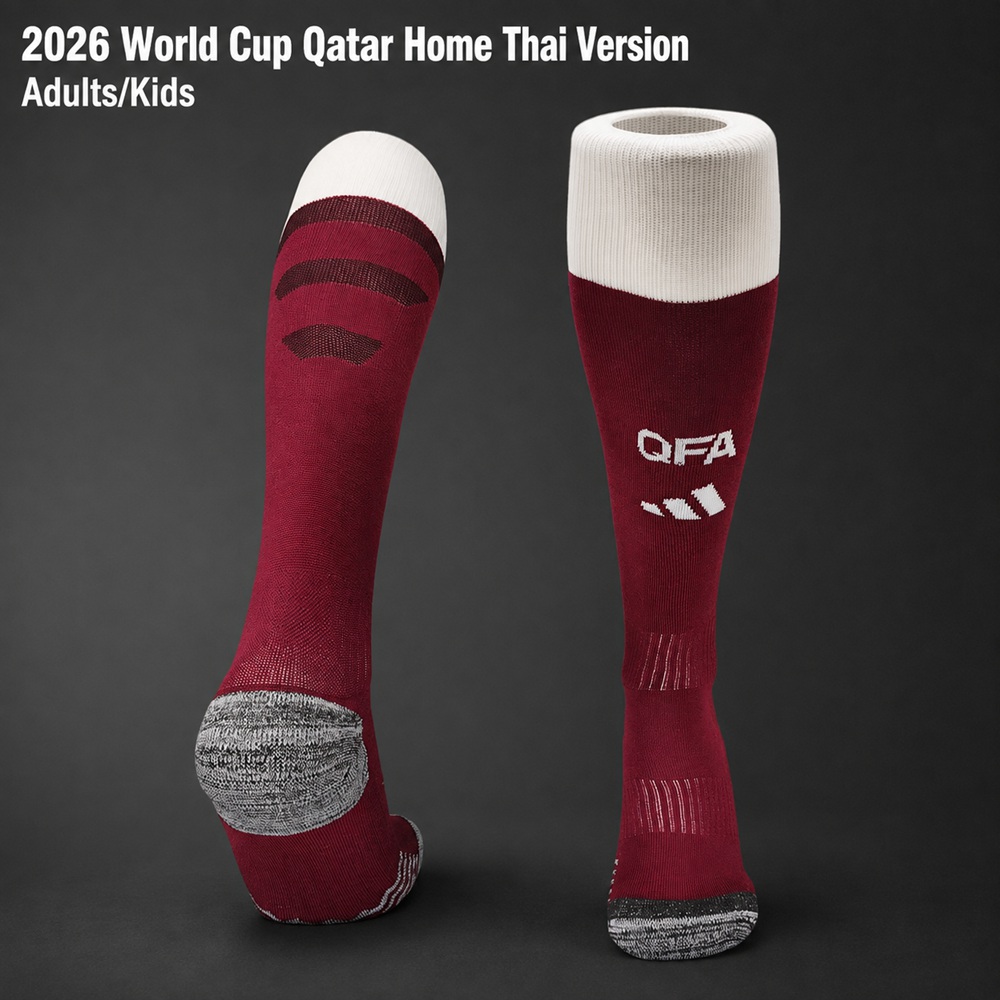 Qatar 2026 World Cup Home Thai Version Adults-Kids Maroon White