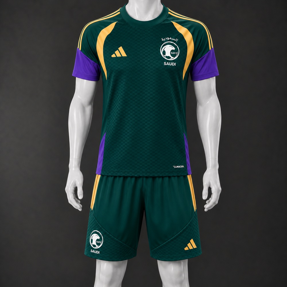 Saudi Arabia 26/27 dark green gold purple short-sleeve shorts set