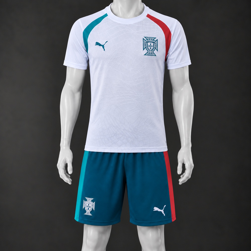 Portugal 26/27 White Teal Red Short-Sleeve Shorts Set