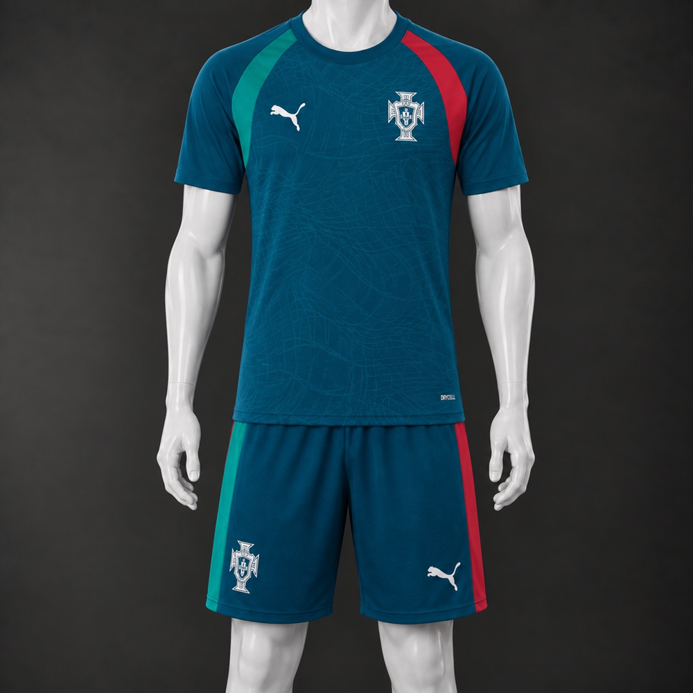 Portugal 26/27 Dark Teal Green Red Short-Sleeve Shorts Set