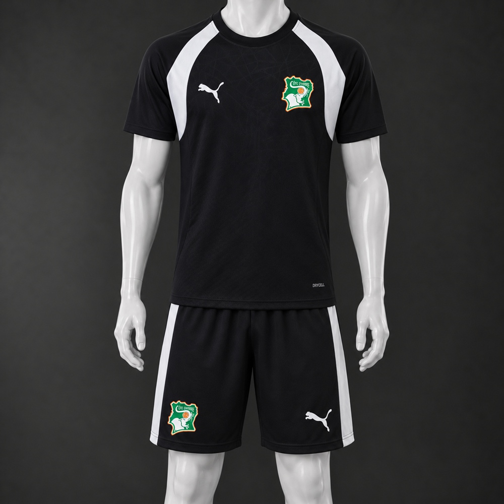 Ivory Coast 26/27 Black White Short-Sleeve Shorts Set