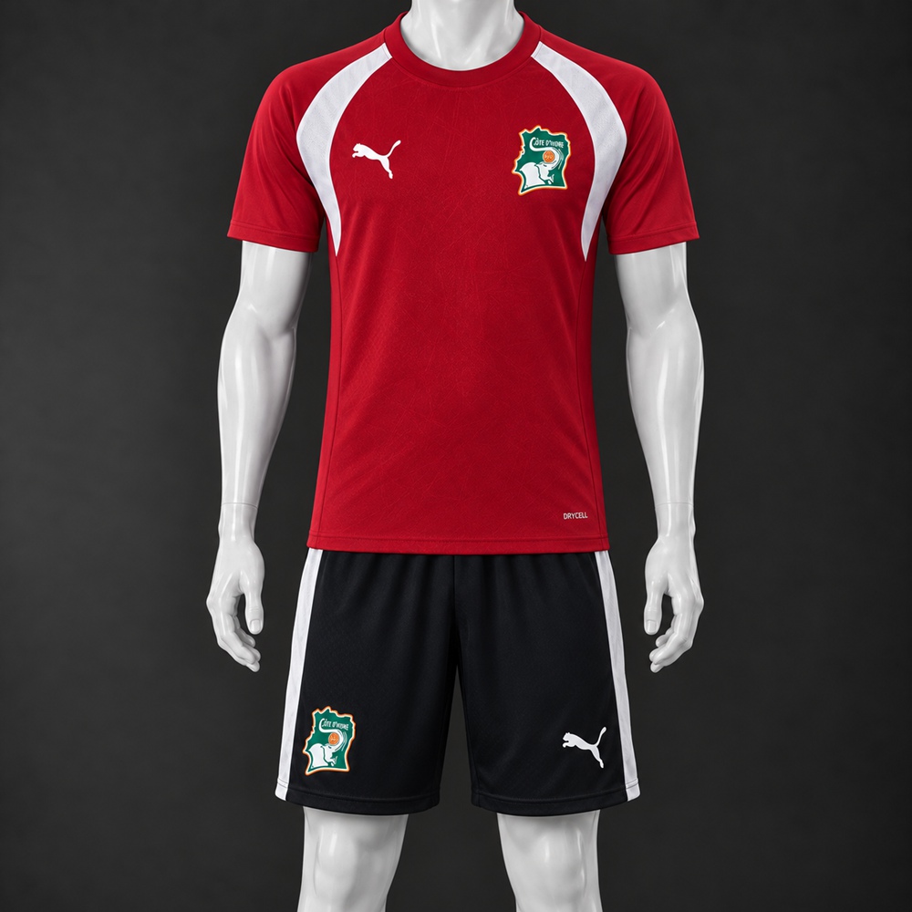 Ivory Coast 26/27 red black white short-sleeve shorts set