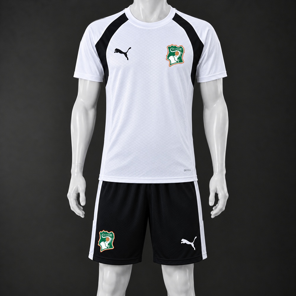 Ivory Coast 26/27 White Black Short-Sleeve Shorts Set
