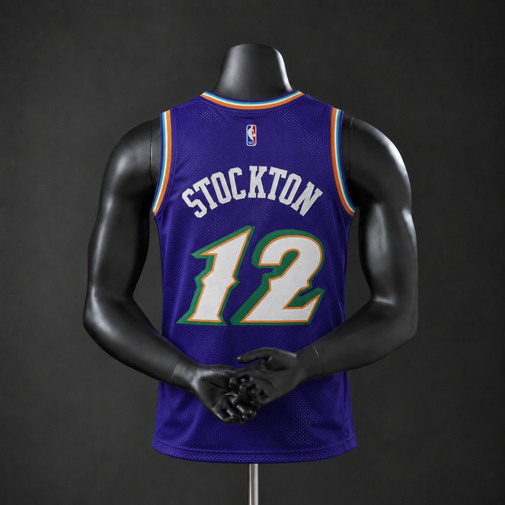 Utah Jazz Hardwood Classics Stockton #12 NBA Jersey Embroidered Version Foto 2