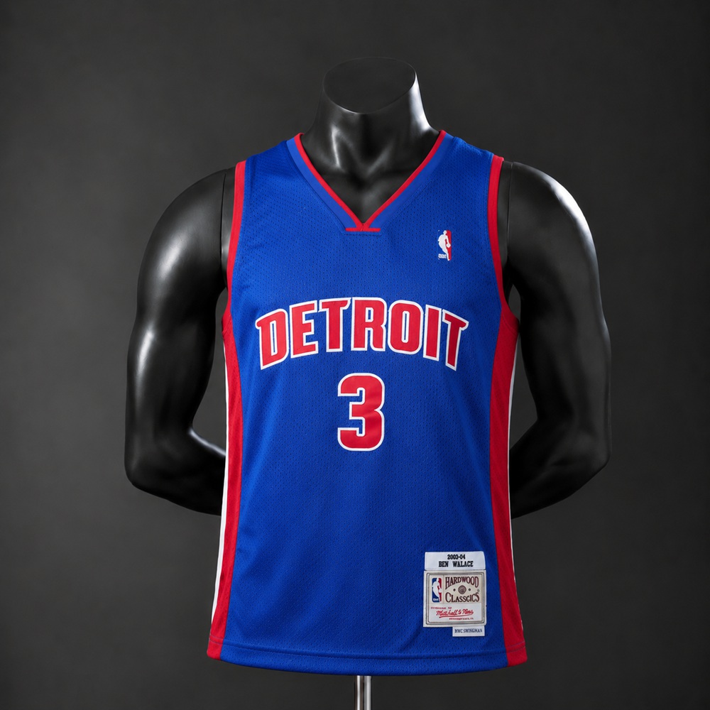 Detroit Pistons Hardwood Classics Ben Wallace #3 NBA Jersey Embroidered Version