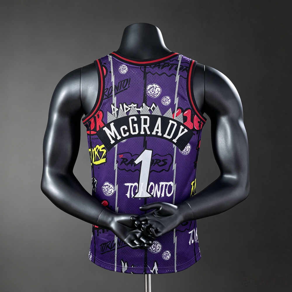 Toronto Raptors Retro Edition McGrady #1 NBA Jersey Silk Version Foto 2