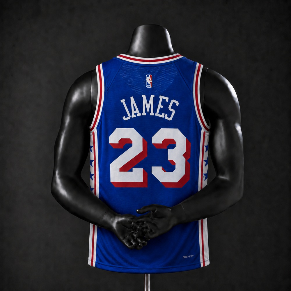 Philadelphia 76ers Icon Edition James #23 NBA Jersey Silk Version Foto 2