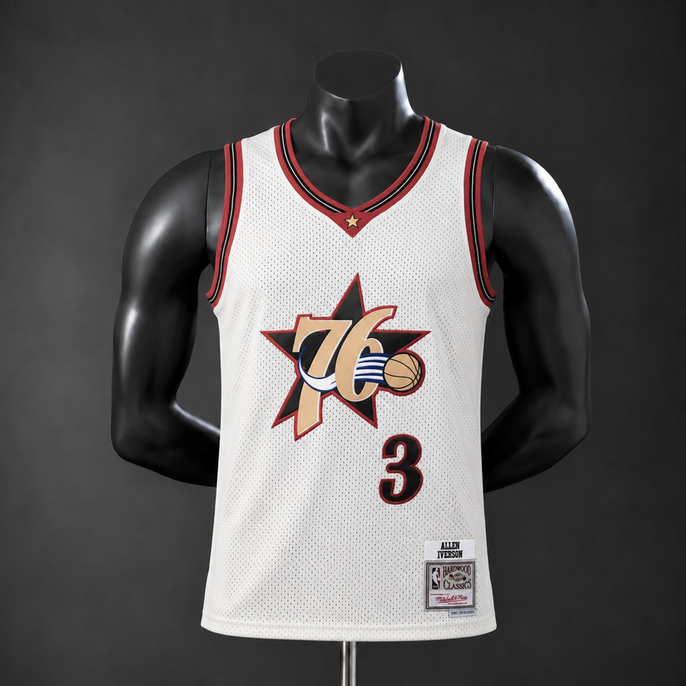 Philadelphia 76ers Hardwood Classics Allen Iverson #3 NBA Jersey Embroidered Version
