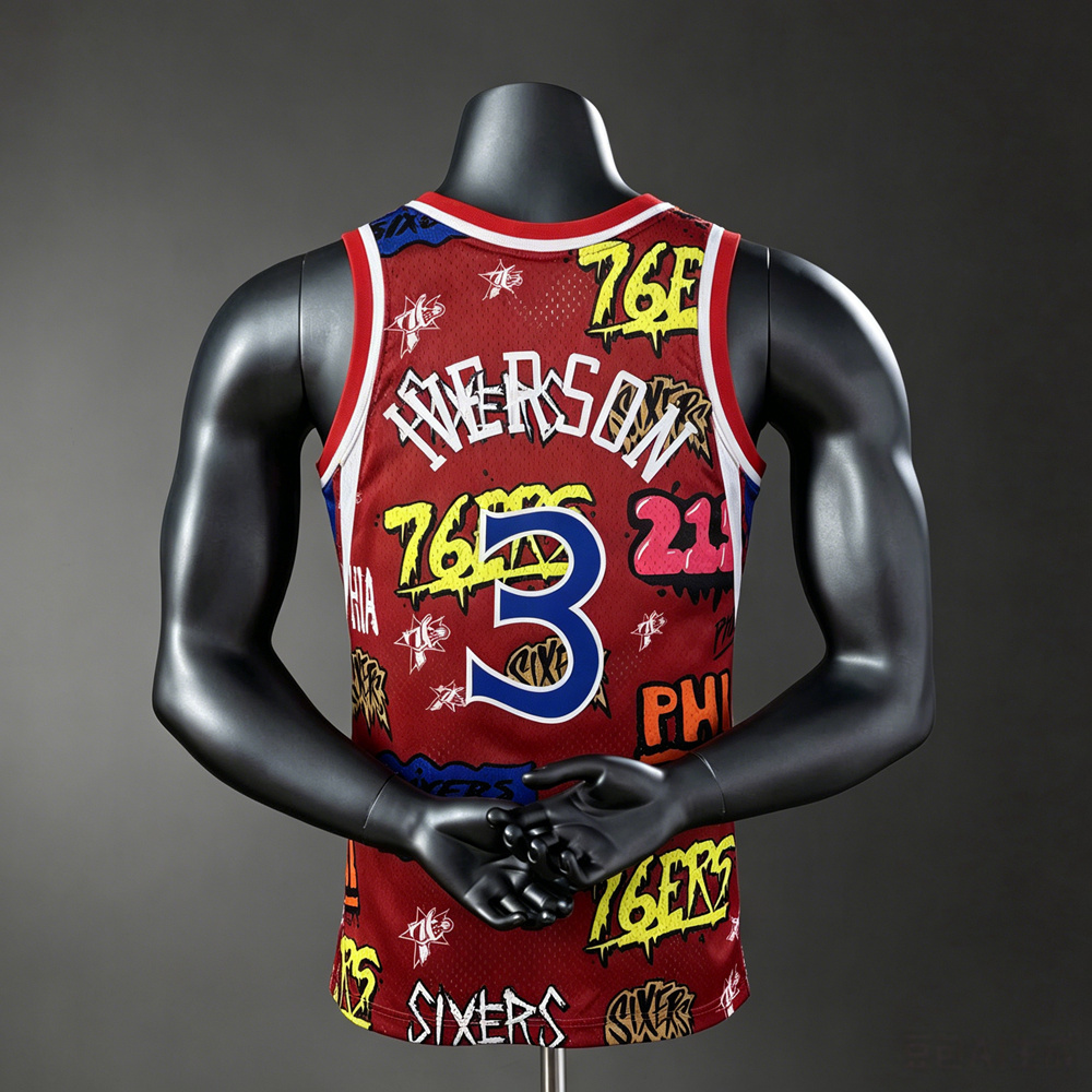 Philadelphia 76ers Retro Edition Iverson #3 NBA Jersey Silk Version Foto 2