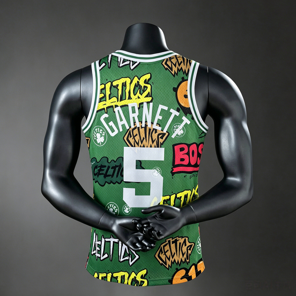 Boston Celtics Retro Edition Garnett #5 NBA Jersey Silk Version Foto 2